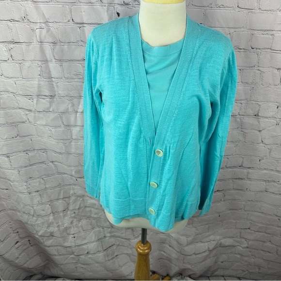 J. Jill teal Blue Cardigan & tank Sweater Lightweight Knit set sz S/M - Picture 1 of 9